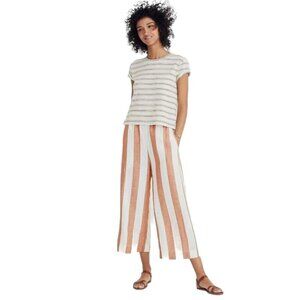 Madewell Huston Linen Blend Wide Leg Crop Pants Brown White Stripe